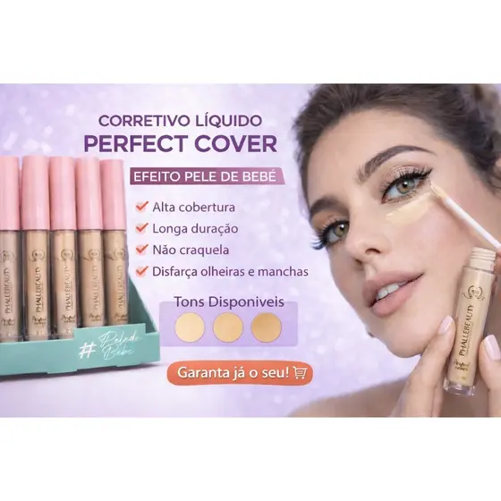 Corretivo Líquido Perfect Cover PhálleBeauty – Alta Cobertura | Não Craquela | Longa Duração