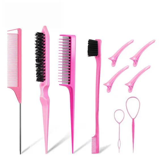 Kit Pente De 10 Peças Com Ferramenta De Trança E Clipe De Bico De Pato Estilo/Escova De Cabelo