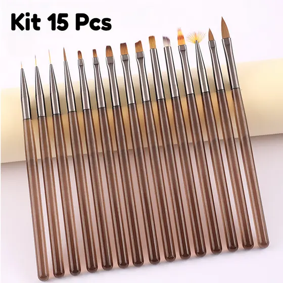 Kit 15Pcs Pincéis Para Arte De Unhas/Conjunto De Ferramentas Desenho De Polimento De Gel