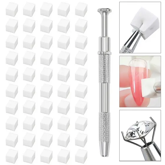 Kit 50/100 Esponjas De Unha Cubo Rosa E Brancas Com Ferramenta Profissional