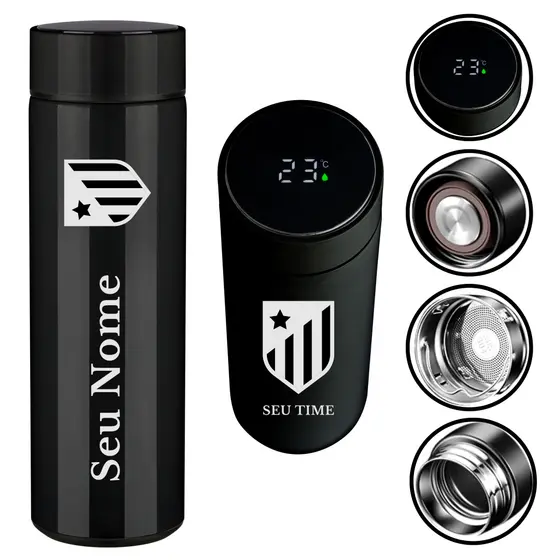 Garrafa Térmica Digital Personalizada Time + Nome torcedor 500 ML INOX