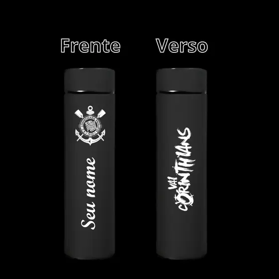 Garrafa Termica Aço Inox C/led Personalizada Corinthians + Seu nome 500ml