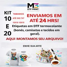 kit 10 ou 20 estampas DTF textil facil aplicar em tecidos c/ferro de passar uniforme camiseta logo