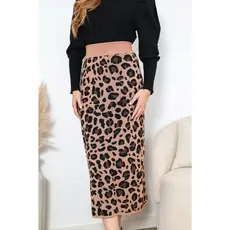 Saia Midi Tricot Animal Print Onça Feminina