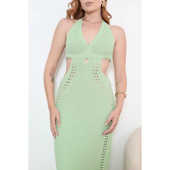 Vestido Feminino Midi Tricot Elegante Com Fenda Lateral Costa Aberta Tendência Verão