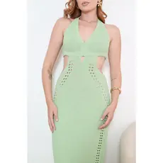 Vestido Feminino Midi Tricot Elegante Com Fenda Lateral Costa Aberta Tendência Verão