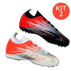 Kit 2 Chuteira Futebol Society Campo Sintético Costurada Reforçada Masculino Leve Macio