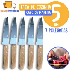 Kit 5 Faca De Cozinha 7'' Aço Inox Do Chef 30CM Com Cabo De Madeira Para Churrasco Cozinha