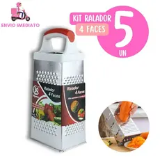 Kit 5 Raladores de Legumes e Queijos 4 Faces Aço Inox e Cabo em Plástico para Casa, Cozinha, Restaurante, Buffet