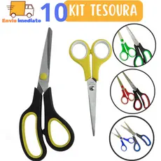 10 Kit Tesouras Multifuncional em Aço Inox para Corte de Papel Cabelo Escola Empresa Casa