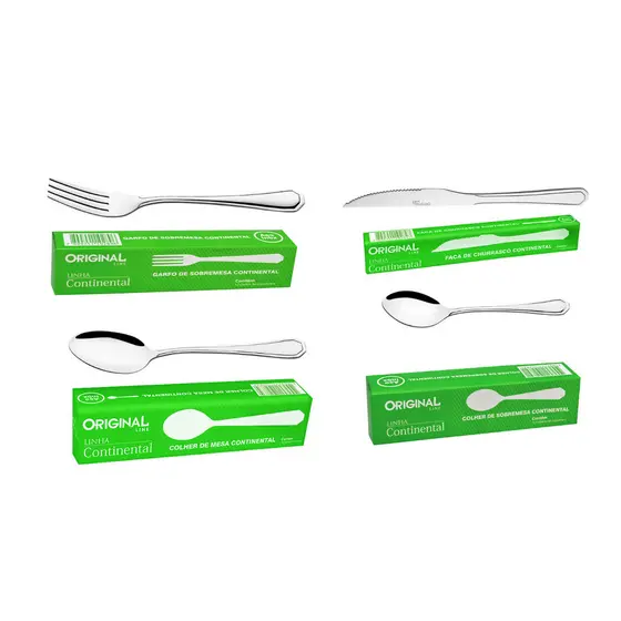 Kit 48 peças 12 Garfos 12 Facas 12 Colheres 12 Colheres sobremesaAço Inox Cozinha Restaurante Buffet Lanchonete Bar