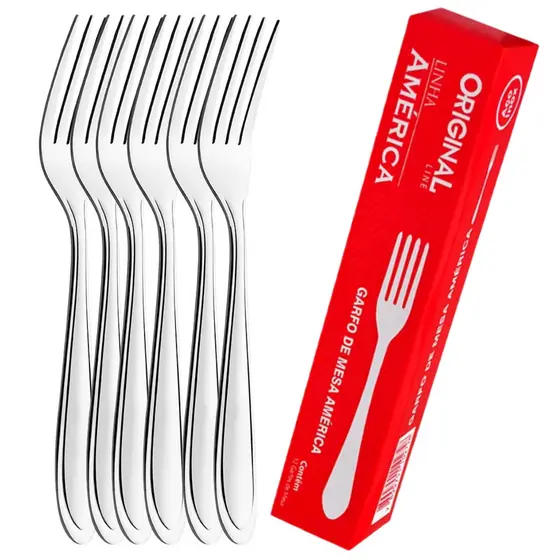 Kit 6 Garfos de Mesa Inox América Original Line Talheres Faqueiro Cozinha Jantar