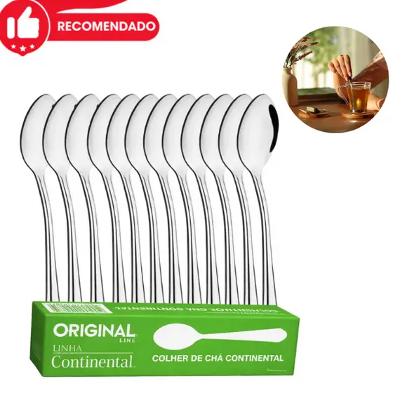Kit 12 Colheres de Chá Continental Inox Restaunte Cozinha Colher Pequena