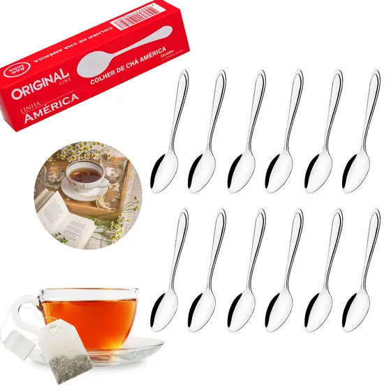 Kit 12 Colheres de Chá América América Jogo de Talheres Inox Cozinha Colher Pequena Laguna Tramontina