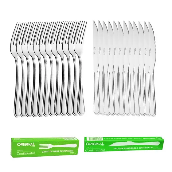 Kit 120 Peças 60 Garfos e 60 Facas Aço Inox Continental Original Line Cozinha Faqueiro