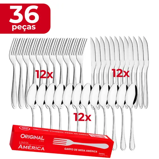 Kit 36 peças 12 Garfos 12 Facas e 12 Colheres Sobremesa C/36pçs América Restaurante Laguna Tramontina