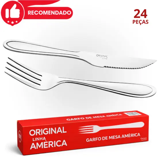 Kit 24 Talheres 12 Garfos e 12 Facas Inox Premium Kit América Original Line Buffet Restaurante Lanchonete