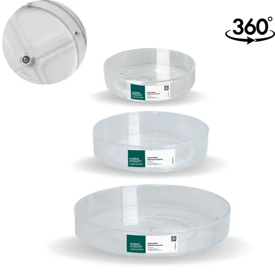 Kit Organizadores Giratório de Acrílico 3 Peças Porta Maquiagem Acessórios Banheiro Beleza