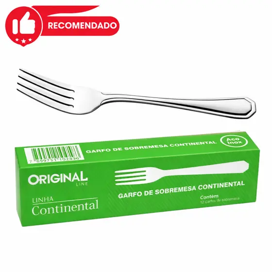 Kit 12 Garfos de Sobremesa Continental Aço Inox Premium Original Line Restaurante Buffet Bolos e Doces