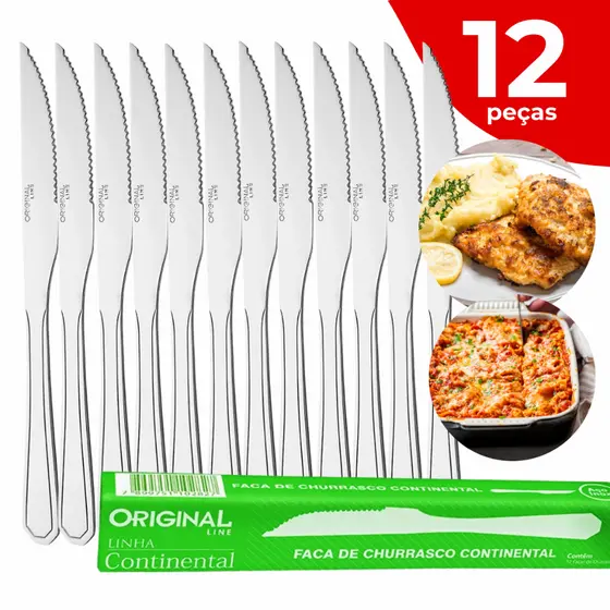 Kit 12 Facas de Churrasco Inox Continental Original Line Buffet Louça Cozinha