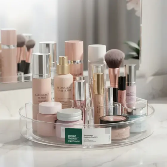 Organizador de Maquiagem Acrílico Paramount 34cm Giratório Cosméticos Perfumes Banheiro