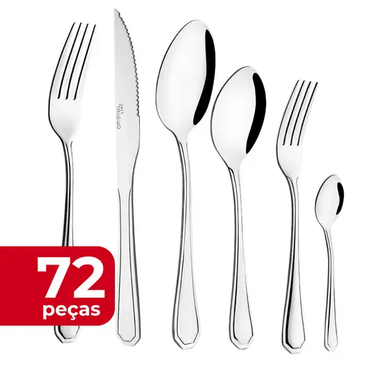 Kit 72 peças Faca, Garfo, Garfo sob, Colher, Colher Sob, Colher cha Continental Cozinha Louça Restaurante Buffet