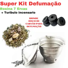 Kit Defumação - Turíbulo Incensário + Resina Sete Ervas 100g Combinadas + Disco de Carvão