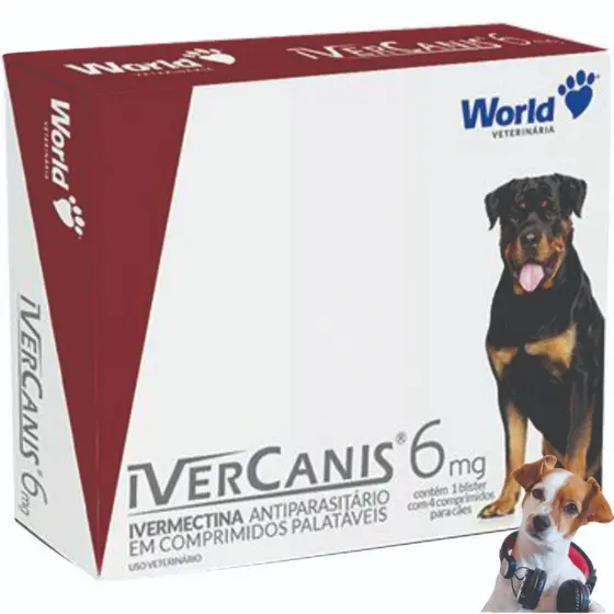 Ivercanis 6mg 4 cp Remédio Carrapato Cachorro Remédio para Pulga no Cachorro Peso 15 kg a 45 kg