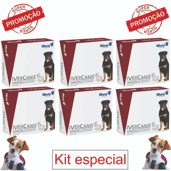 IverCanis 6mg para Cães Até 45Kg Remedio para Carrapato, Pulgas e Sarna Blíster 4 comprimidos