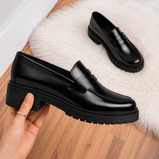 Mocassim Feminino Legítimo Verniz Elegante Sapato Tratorado Loafer Slip On Oxford Plataforma Social