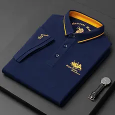 Novo estilo de Polo de verão, 2024, camisa Polo bordada de manga curta masculina, Polo de lapela Casual de negócios de