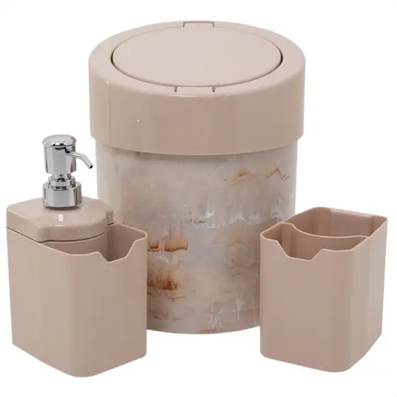 Kit Cozinha 3 Peças Lixeira + Porta Esponja com Válvula Dispenser + Porta Detergente