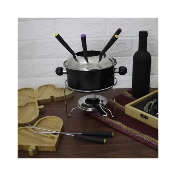 Aparelho de Fondue Preto Conjunto Fondue 10 Peças Inox Casita