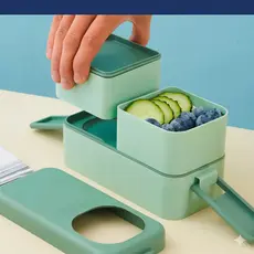 Marmita Dupla 1050ml Com Divisória E Kit Talheres (Sem Tampa No Micro-ondas)