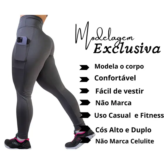 Calça Legging C/ Bolso Suplex Cós Alto Grossa Caminhada Academia Trabalho