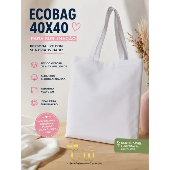 Kit 20 Sacola Ecobag 40x40 Para Sublimção, Personalização DTF, Transfer Festas, Eventos Envio Rápido