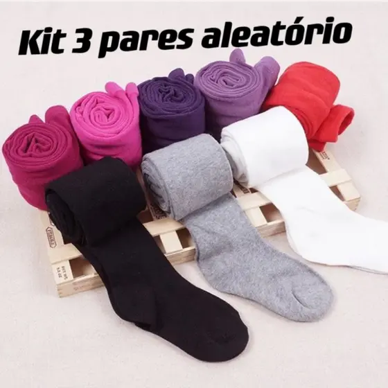 Kit 3 pares Meia Calça Infantil Menina e Menino Diversas Estampas Super Confortável