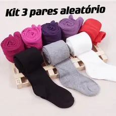 Kit 3 pares Meia Calça Infantil Menina e Menino Diversas Estampas Super Confortável