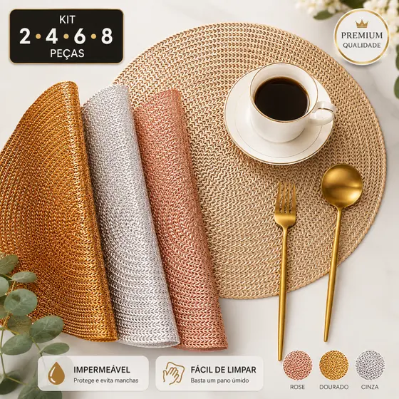 Kit 2/4/6/8 Jogo Americano Redondo Impermeável Sousplat Para Mesa Jantar
