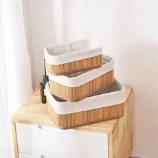 Conjunto De Cestos De Bambu Lavanderia Multiuso Organizador De Roupas
