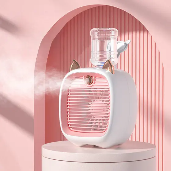 Mini Umidificador e Ventilador Gatinho Recarregável de Mesa Com Função de Refrigeração de Ar