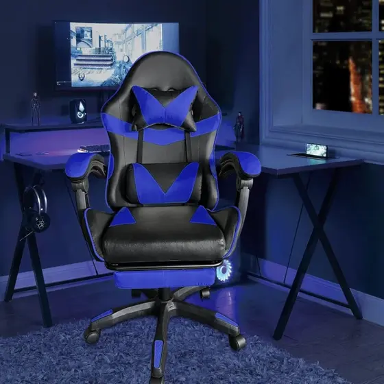 Cadeira Pc Gamer Giratória Ergonimica Em Couro Com Descanso Para os Pés Conforto