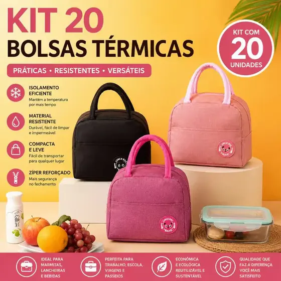 Kit  De 20 Bolsas Térmicas Para Marmita Lancheira Viagem Escola