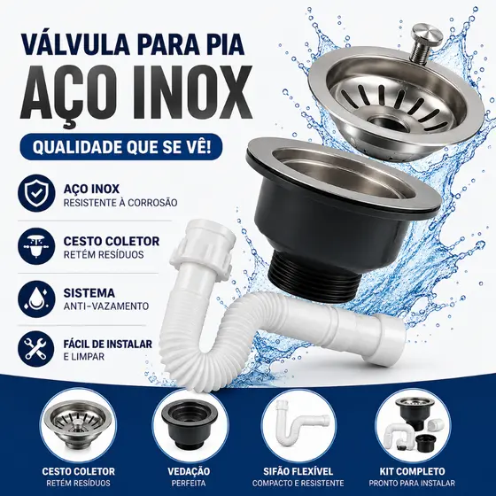 Sifão Branco Mais Válvula de Pia de Cozinha.