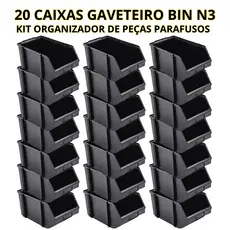 Kit 20 Caixa Bin 3 Gaveta Gaveteiro Organizador Plástico Para Pratelheira Organizadora - JV
