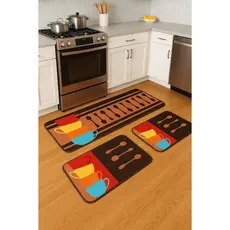 Jogo de Tapetes Cozinha Passadeira 120x48 e 2 Capachos 78x48 Antiderrapante EmborrachadoDesenhos