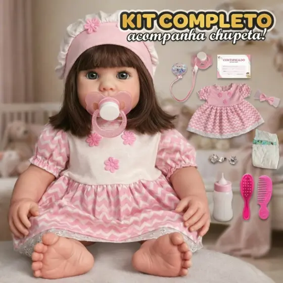 Boneca Bebe Reborn Realista Silicone Bela Bambina Enxoval Completo