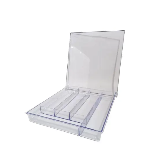 Porta Talheres Cristal Premium Com Divisórias E Com Tampa