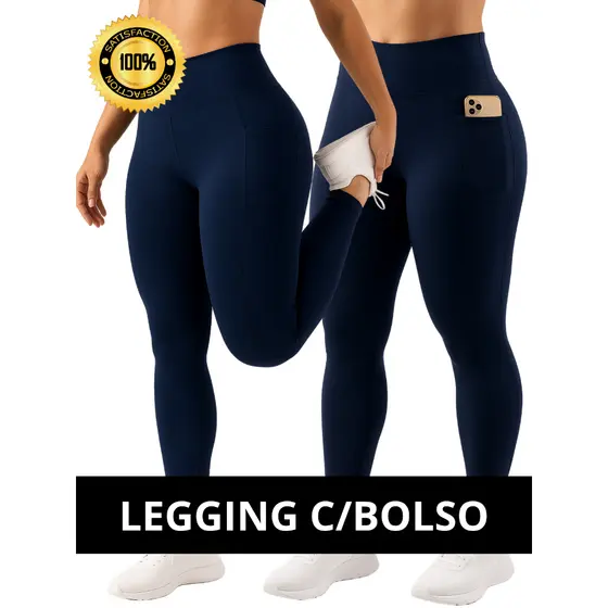 Calça Legging Feminina com Bolso Lateral Feminina Suplex Academia Cintura Alta sem Transparência