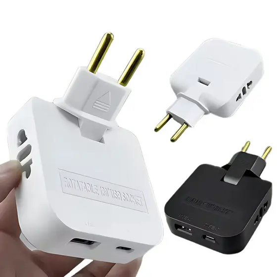 Adaptador Tomada 10A Benjamin Dobrável Articulado USB e Tipo C